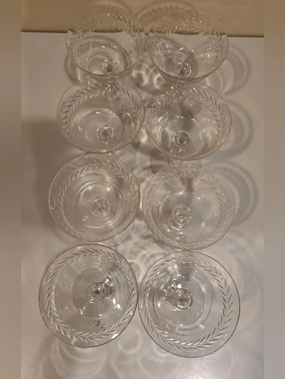 Vintage Tiffin-Franciscan Crystal Champagne Glasses In Woodstock Pattern X 8